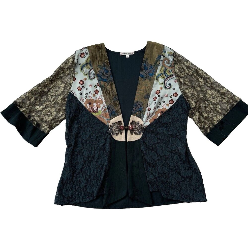 Spencer Alexis Kimono Jacket Floral Silk Blend Womens M Lace Boho Whimsygoth